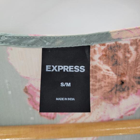 Express Wrap Dress Womens S/M Green Floral Watercolor Sheer Tiered Long Maxi - Picture 2 of 16